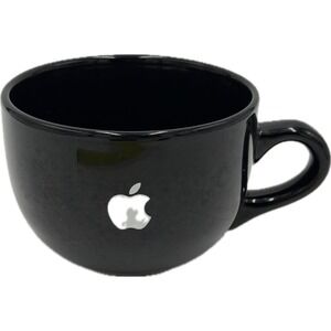 Vtg Apple Logo Black Ceramic Coffee Mug Cup Large Jumbo Soup Bowl Ovrsized 16 oz